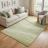 5' X 8' Artichoke Green And Ivory Abstract Washable Area Rug With UV Protection