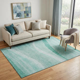 5' X 8' Aqua And Ivory Abstract Washable Area Rug With UV Protection