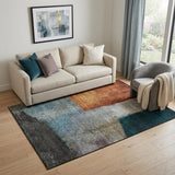 5' X 8' Copper Ivory And Teal Abstract Washable Area Rug With UV Protection