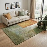 5' X 8' Green Ivory And Brown Abstract Washable Area Rug With UV Protection