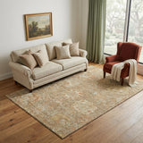 5' X 8' Khaki And Beige Damask Washable Area Rug With UV Protection