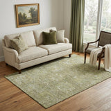 5' X 8' Sage And Ivory Damask Washable Area Rug With UV Protection