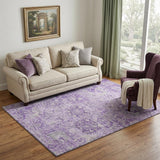 5' X 8' Lavender And Ivory Damask Washable Area Rug With UV Protection