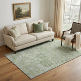 5' X 8' Mint Green Gray And Ivory Damask Washable Area Rug With UV Protection