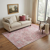 5' X 8' Pink Gray And Ivory Damask Washable Area Rug With UV Protection