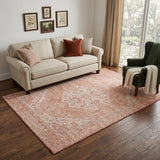 5' X 8' Coral And Beige Medallion Washable Area Rug With UV Protection