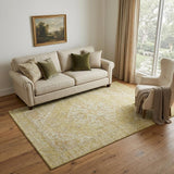 5' X 8' Gold And Beige Medallion Washable Area Rug With UV Protection