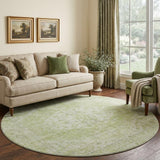 8' Sage And Beige Medallion Washable Round Rug With UV Protection