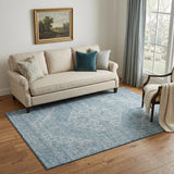 5' X 8' Sky Blue And Ivory Medallion Washable Area Rug With UV Protection