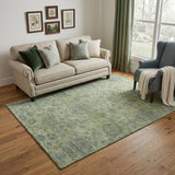 5' X 8' Artichoke Green And Gray Damask Washable Area Rug With UV Protection