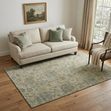 5' X 8' Beige And Gray Damask Washable Area Rug With UV Protection