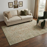 5' X 8' Beige And Coral Oriental Washable Area Rug With UV Protection