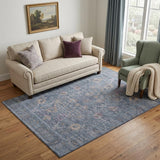 5' X 8' Blue And Brown Oriental Washable Area Rug With UV Protection