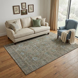 5' X 8' Brown And Blue Oriental Washable Area Rug With UV Protection