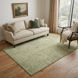 5' X 8' Sage Gray And Gold Oriental Washable Area Rug With UV Protection