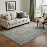 5' X 8' Teal And Brown Oriental Washable Area Rug With UV Protection