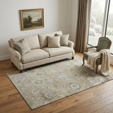 5' X 8' Beige Green And Blue Floral Washable Area Rug With UV Protection