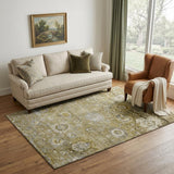 5' X 8' Brown Gray And Gold Floral Washable Area Rug With UV Protection