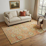 5' X 8' Coral Gold And Blue Floral Washable Area Rug With UV Protection
