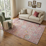 5' X 8' Pink Gold And Blue Floral Washable Area Rug With UV Protection