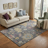 5' X 8' Blue Gold And Coral Floral Washable Area Rug With UV Protection