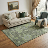 5' X 8' Fern Green And Gray Floral Washable Area Rug With UV Protection