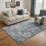 5' X 8' Blue Ivory And Taupe Abstract Geometric Washable Area Rug With UV Protection