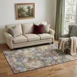 5' X 8' Gold Coral And Blue Abstract Geometric Washable Area Rug With UV Protection