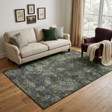 5' X 8' Green Gray And Purple Abstract Geometric Washable Area Rug With UV Protection
