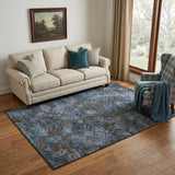 5' X 8' Teal And Charcoal Abstract Geometric Washable Area Rug With UV Protection