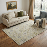 5' X 8' Beige Gray And Brown Damask Washable Area Rug With UV Protection