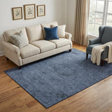 5' X 8' Navy Blue And Gray Medallion Washable Area Rug With UV Protection