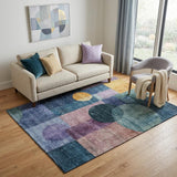 5' X 8' Blue Purple And Gold Geometric Washable Area Rug With UV Protection