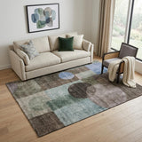 5' X 8' Brown Blue And Taupe Geometric Washable Area Rug With UV Protection