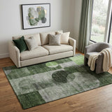 5' X 8' Fern Green Gray And Silver Geometric Washable Area Rug With UV Protection