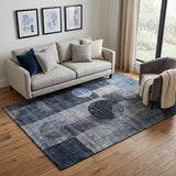 5' X 8' Navy Blue Silver And Charcoal Geometric Washable Area Rug With UV Protection