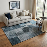 5' X 8' Teal Gray And Silver Geometric Washable Area Rug With UV Protection
