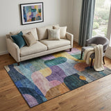 5' X 8' Blue Orange Pink And Purple Abstract Geometric Washable Area Rug With UV Protection