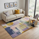 5' X 8' Plum Gold And Navy Blue Abstract Geometric Washable Area Rug With UV Protection