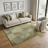 5' X 8' Beige And Gold Geometric Washable Area Rug With UV Protection