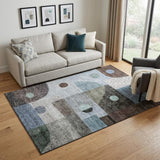 5' X 8' Blue Gray And Silver Geometric Washable Area Rug With UV Protection
