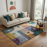 5' X 8' Green Teal Orange And Purple Geometric Washable Area Rug With UV Protection