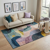 5' X 8' Green Purple Gold And Teal Abstract Geometric Washable Area Rug With UV Protection