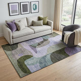 5' X 8' Olive Green Purple And Brown Abstract Geometric Washable Area Rug With UV Protection