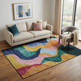 5' X 8' Green Orange Teal And Pink Abstract Washable Area Rug With UV Protection