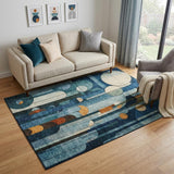 5' X 8' Blue Copper And Ivory Geometric Washable Area Rug With UV Protection