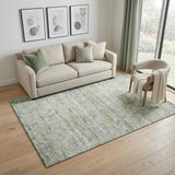 5' X 8' Artichoke Green And Gray Striped Washable Area Rug With UV Protection