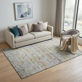 5' X 8' Copper Beige And Blue Striped Washable Area Rug With UV Protection