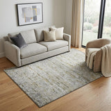 5' X 8' Taupe Brown And Beige Striped Washable Area Rug With UV Protection