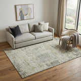 5' X 8' Sage Gold And Beige Abstract Washable Area Rug With UV Protection